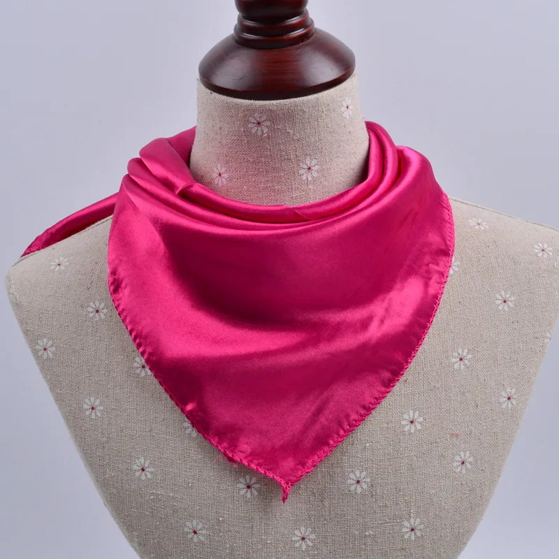 50x50cm Women Solid Square Scarf Single Performance Boy Girl Small Simulation Silk Scarves Flight Attendant Party Gift 5