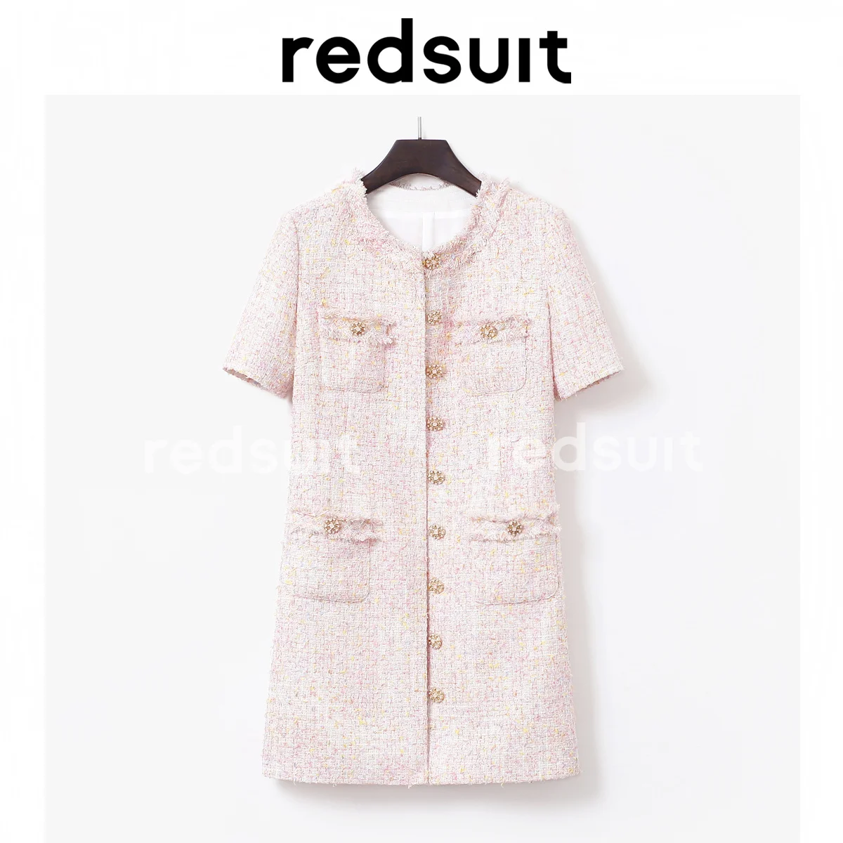 

Summer Atmosphere Feel Pink Slim Fit Show Slim Fragrance Thick Tweed Weave Sweet Dress Summer