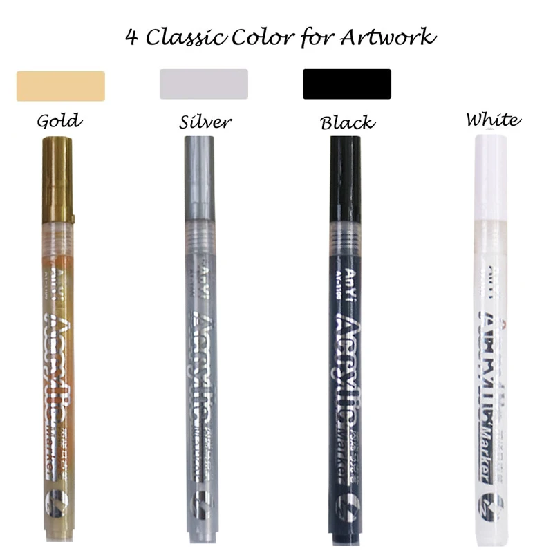 3Pcs/set White Acrylic Paint Pen for Rock Painting, Stone, Ceramic, Glass, Wood, Tire, Fabric Metal, Canvas Extra-fine Tip Black
