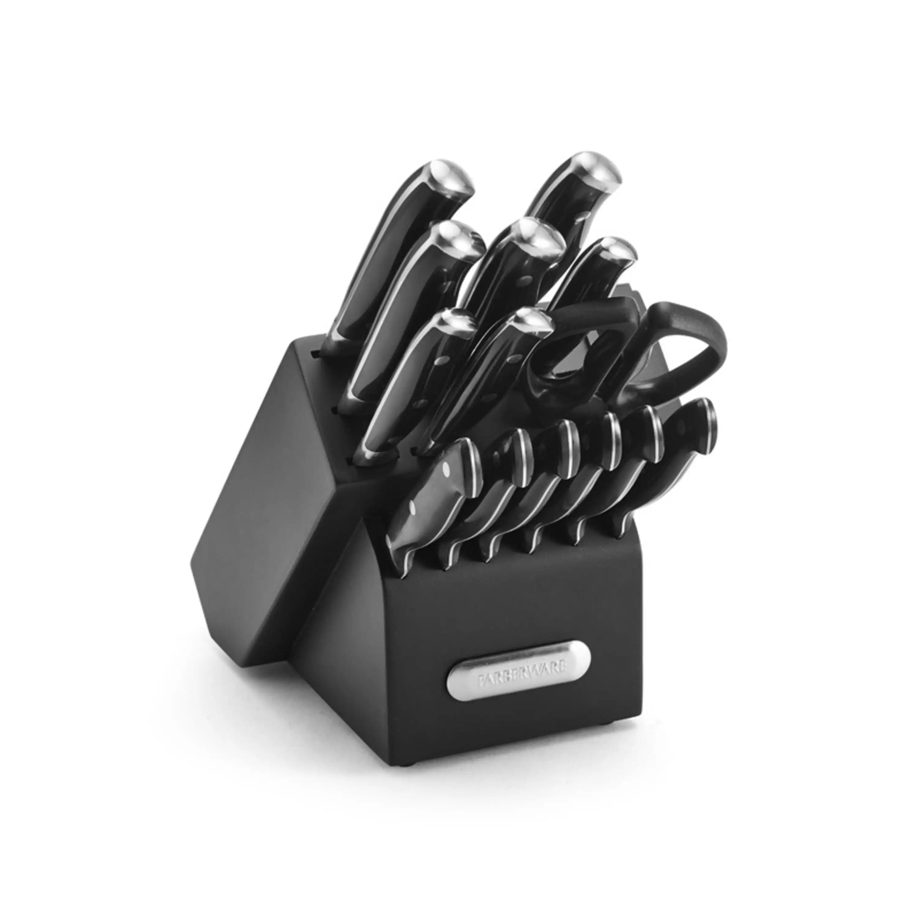 Farberware Triple Riveted Knife Block Set, 15-Piece, White and Gold