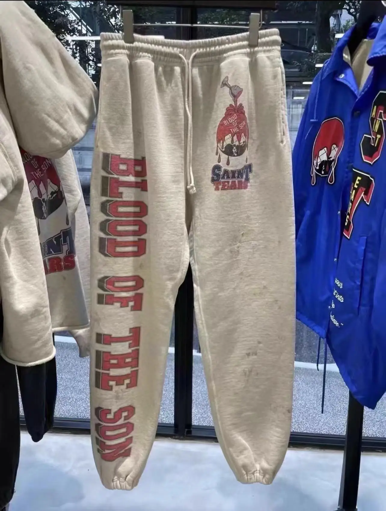 

Новинка Брюки спортивные мужские/женские с эффектом потертости, потертые пурпурные джоггеры с кулиской в стиле Св. Майкла, ангела, большие размеры, в стиле Харадзюку