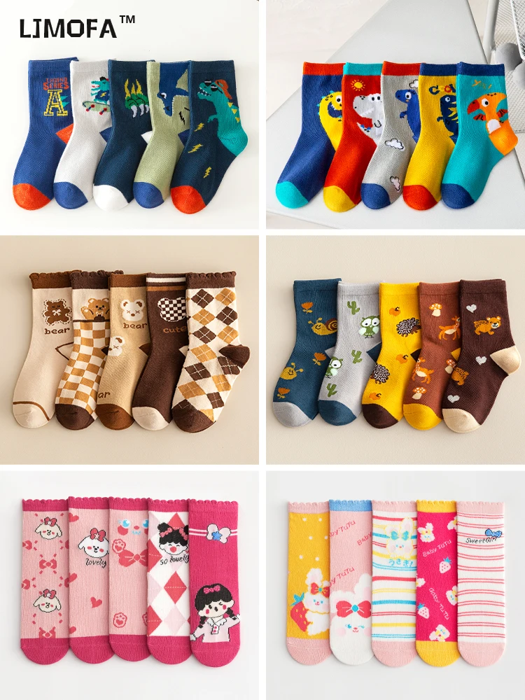 5 Pairs Cotton Kids Socks Dinosaur Cartoon Cute Toddler Girls Socks Casual Sport Boys Warm For Baby C159 kids socks