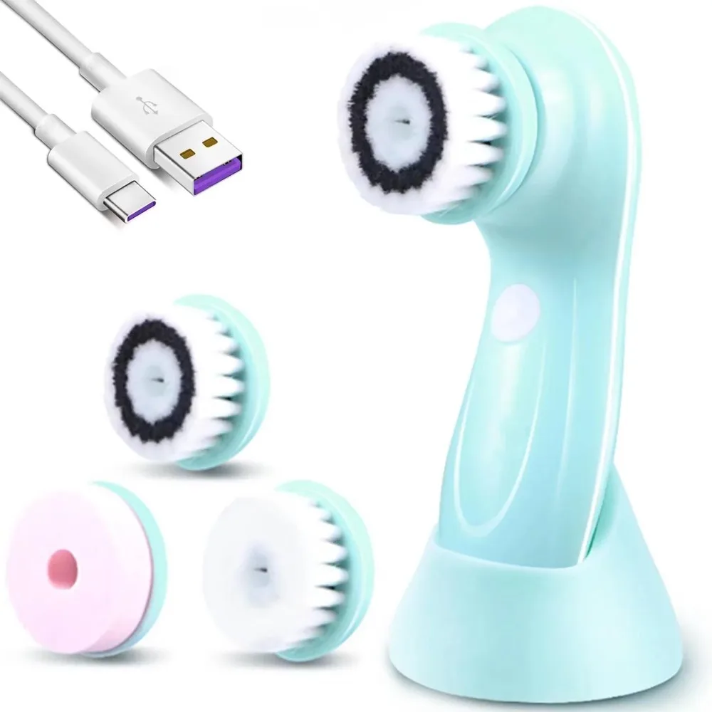 

Facial Cleansing Brush - Latest Advanced Cleansing Technology & 3 Brush Heads - USB Rechargeable Electric Rotating