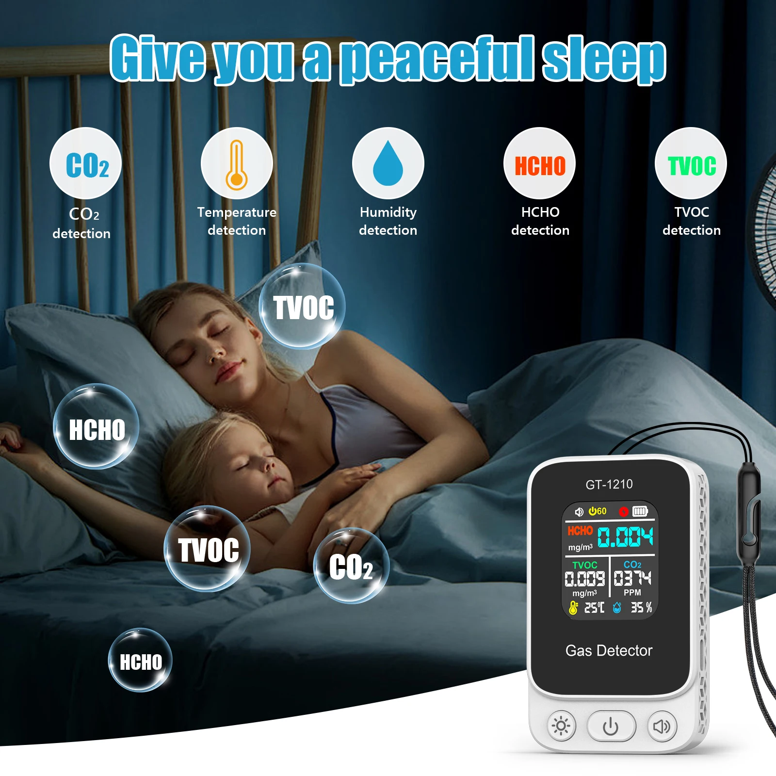 Air Quality Monitor CO2 Detector HCHO TVOC Tester Portable Gas Analyzer Indoor P