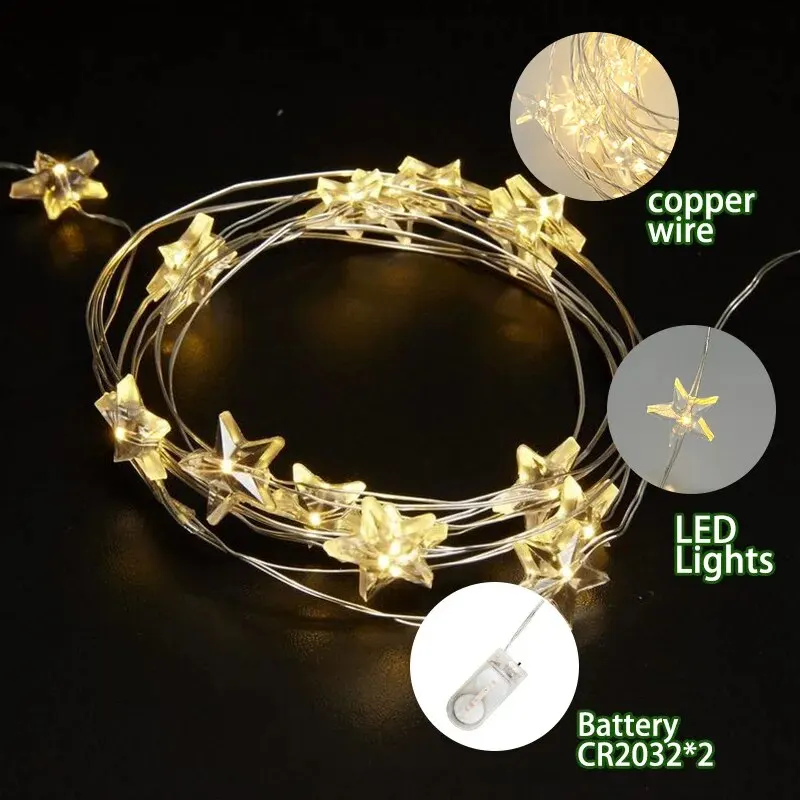 LED Fairy String Lights Battery Operated CR2032 Copper Wire Stars Garland Christmas Wedding Party Lamps For Home Decoration