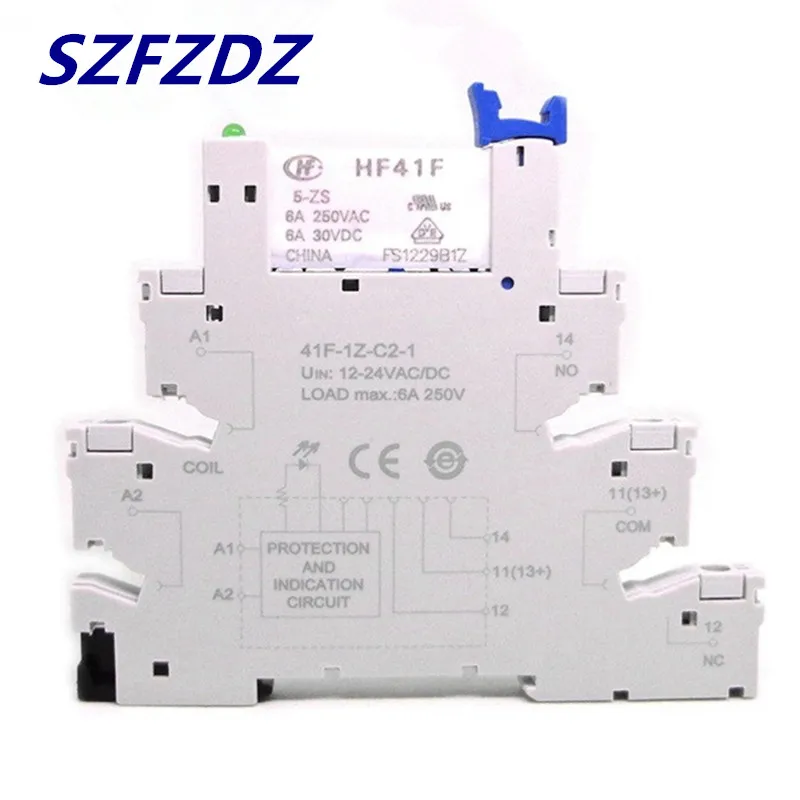 LED     ,  SSR , 41F-1Z-C2-1 HF41F 5-ZS 12-ZS 24-ZS, 5V, 12V, 24V, 230V, 6A, 1CO, 10 