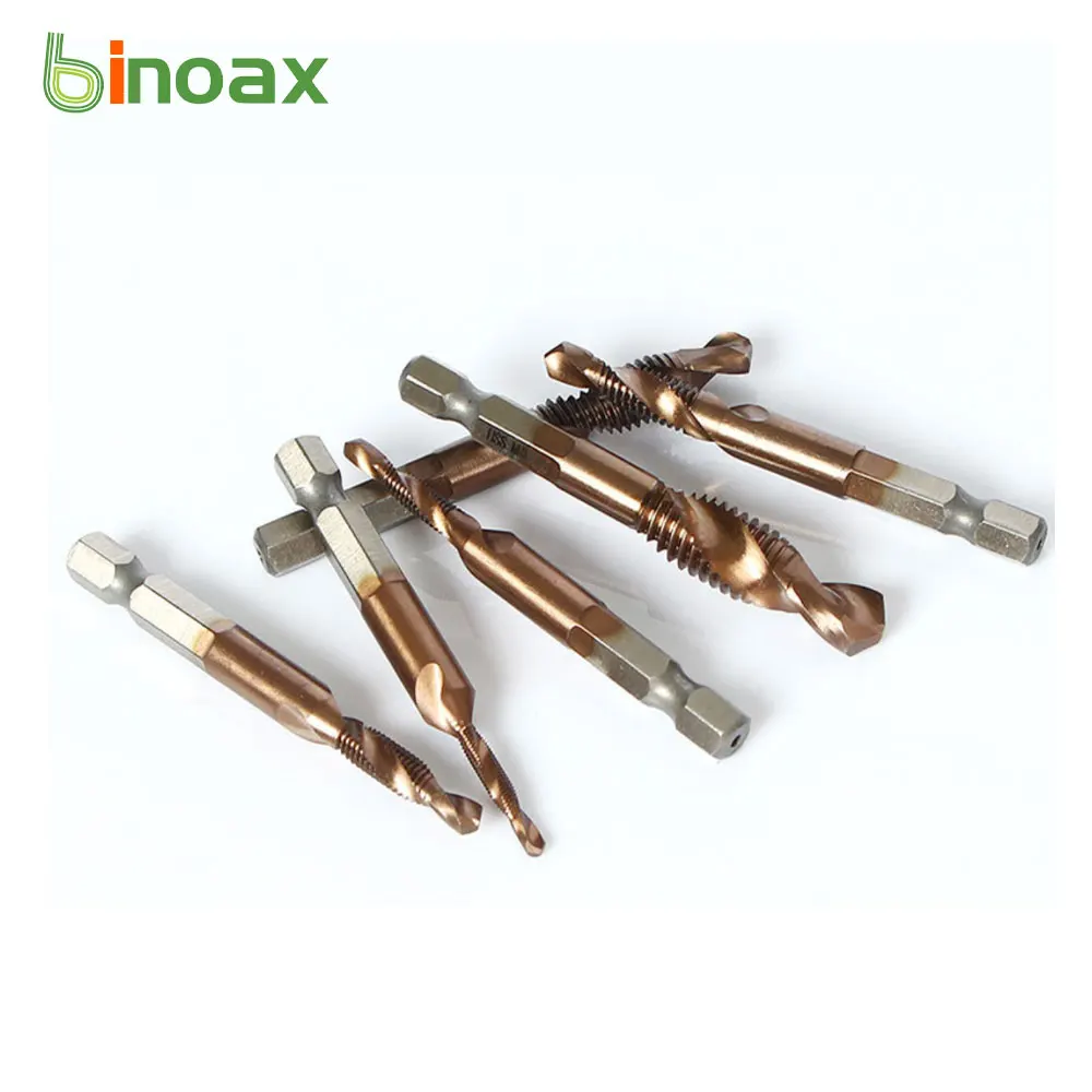 Binoax 6Pcs M35 Coated Combination Drill Tap Bit Countersink HSS-Co Cobalt Taps Metric Hex Shank M3-M10