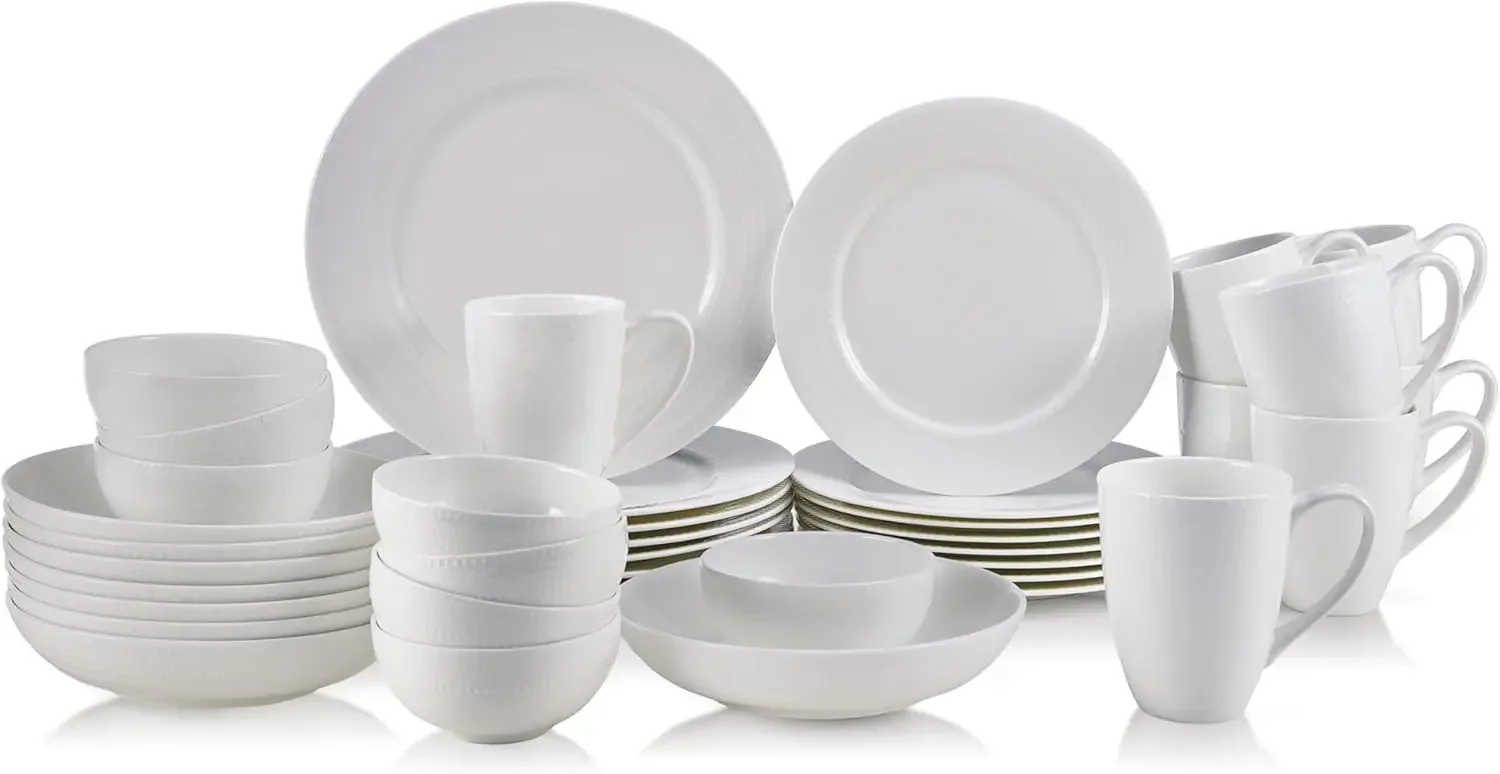 Annabele Chip Resistant 40-Piece Dinnerware Set Service for 8 White Made From High Quality Ashes It Has Super Strength