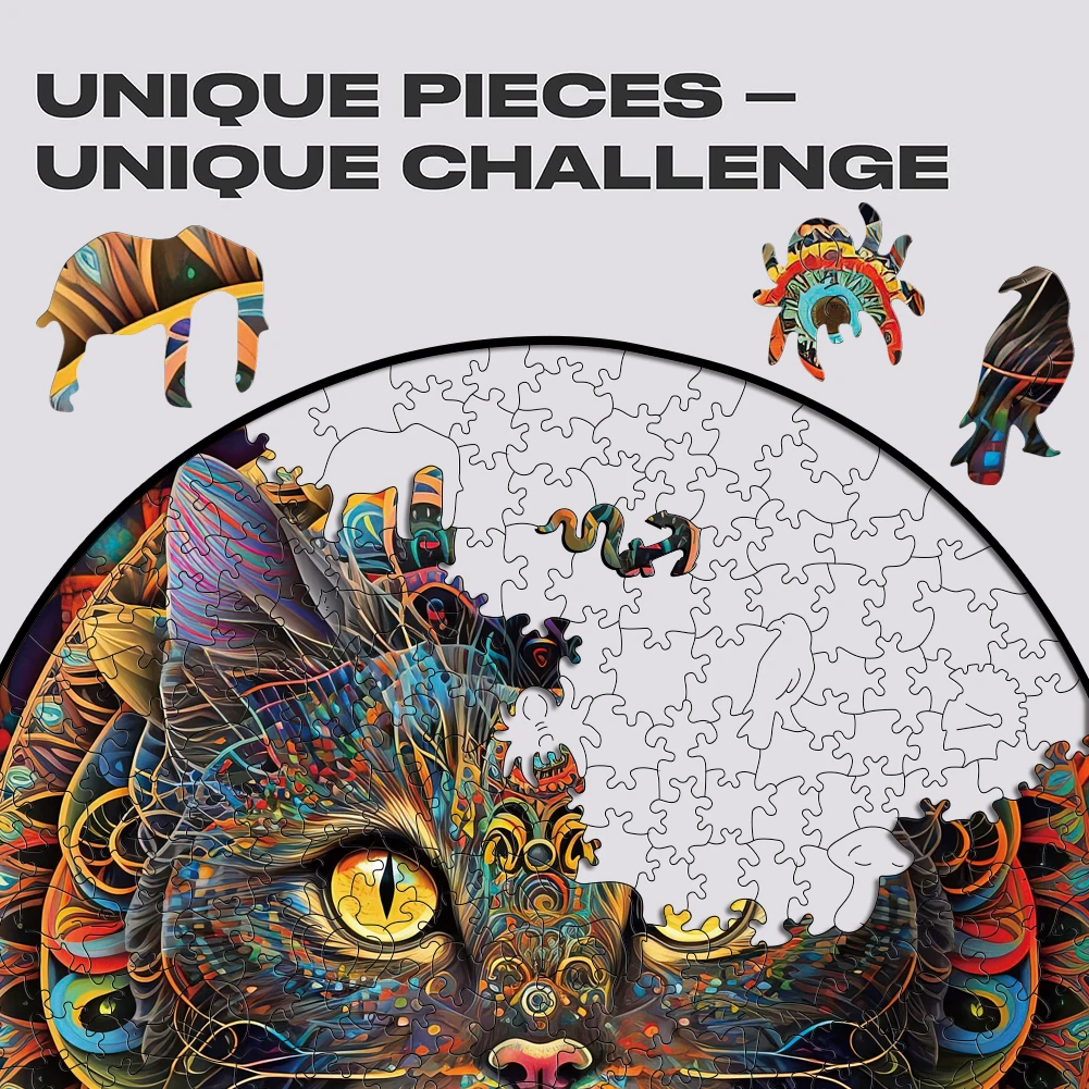 Mandala Cat Wooden Jigsaw Puzzle Board Games Animal Wood Puzzle Montessori Educational Toys Family Puzzles For Kids And Adults jigsaw puzzles wooden jigsaw puzzles educational puzzles mini jigsaw puzzle