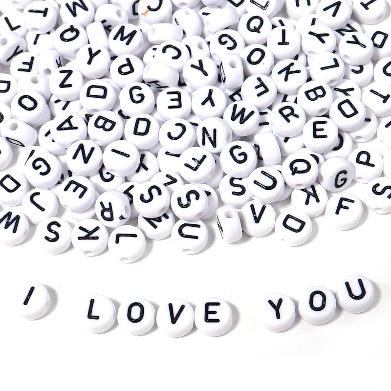 Acrylic Letter Beads 100pcs 7mm Letter Beads Oval Shape Acrylic Spacer Loose Beads For Jewelry Making