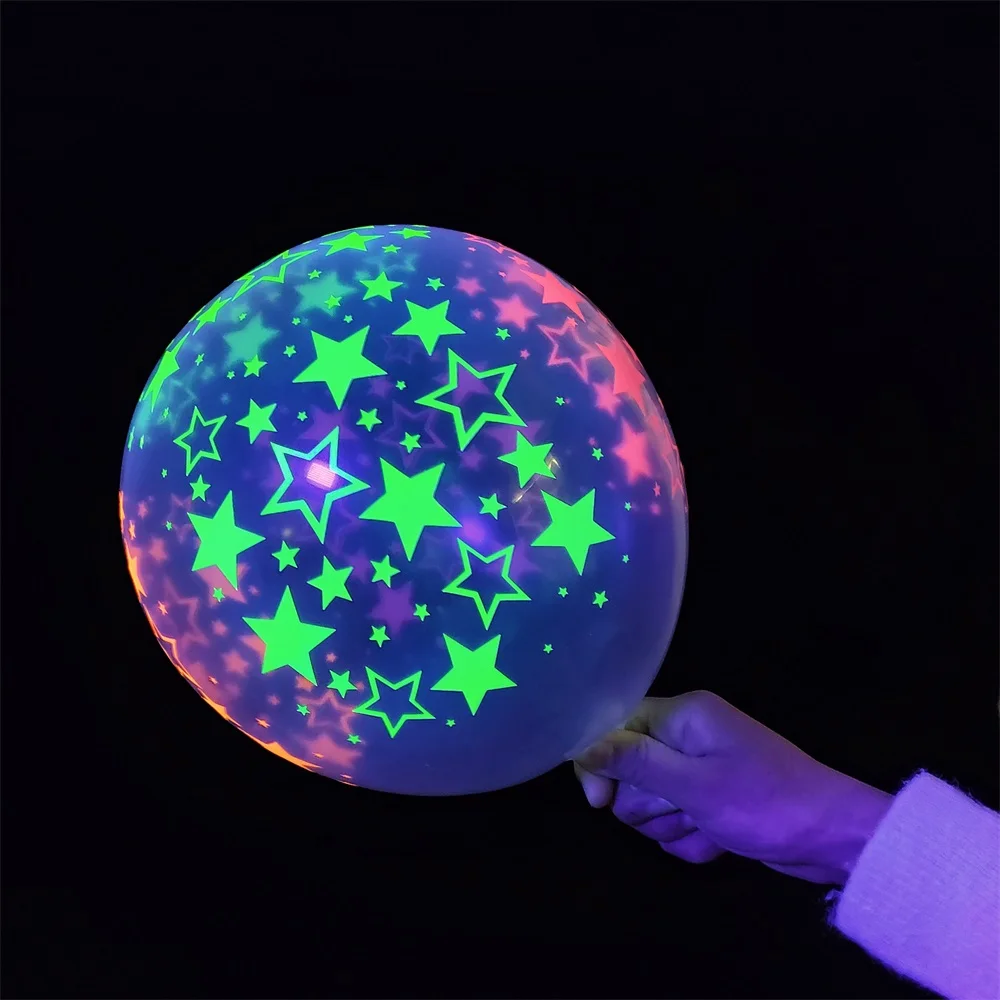 5pcs 12inch Uv Neon Glow Latex Balloons Happy Birthday Fluorescent Luminous  Helium Balloons Black Light Glow Party Supplies