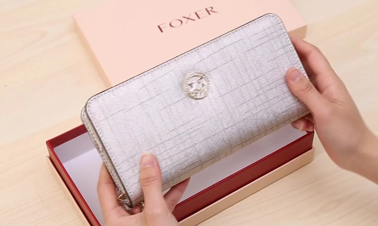 iFOXER Women Leather Long Wallet Fashion Elegant Card Holder Purse Zipper G Foxer Luxury Leather Long Clutch Wallets for Women