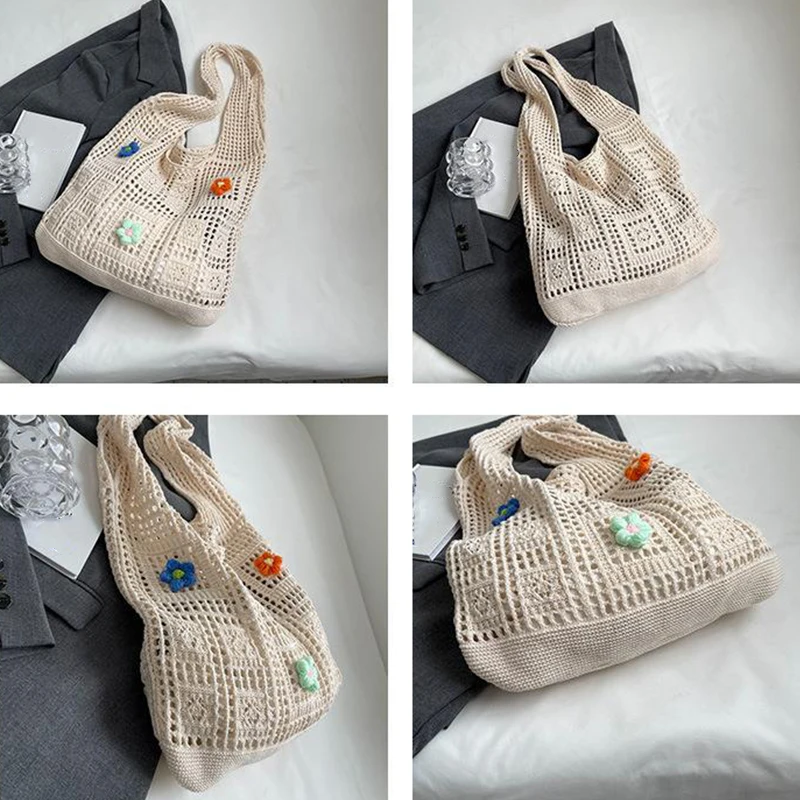 New Woolen Knitted Bag Fashion Women's Knitted Bag Flower Designer Designed Versatile Handbag Women's Shoulder Bag