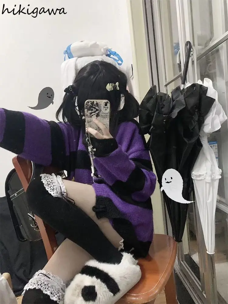 2025 Fall Winter Clothing Striped Sweater Jackets Women Pull Femme Hooded Fashion Cute Sueter Mujer Casual Knitted Y2k Cardigan 4