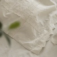 Parures de lit rétro françaises en coton et lin, broderie, couette, drap de lit double, couvre-lit, housse de couette, taie d'oreiller 3