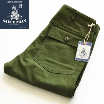 SauceZhan OG107 Pantaloni utili per l'affaticamento Pantaloni militari Pantaloni da panettiere da uomo classici in raso d'oliva VINTAGE in raso di cotone vestibilità dritta 1