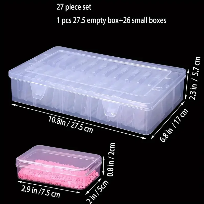 1 Set of Small Beads Finishing Box-26pcs Plastic Storage Box Mini Clear Bead Storage Container with Hinged Lid, Rectangular Cl