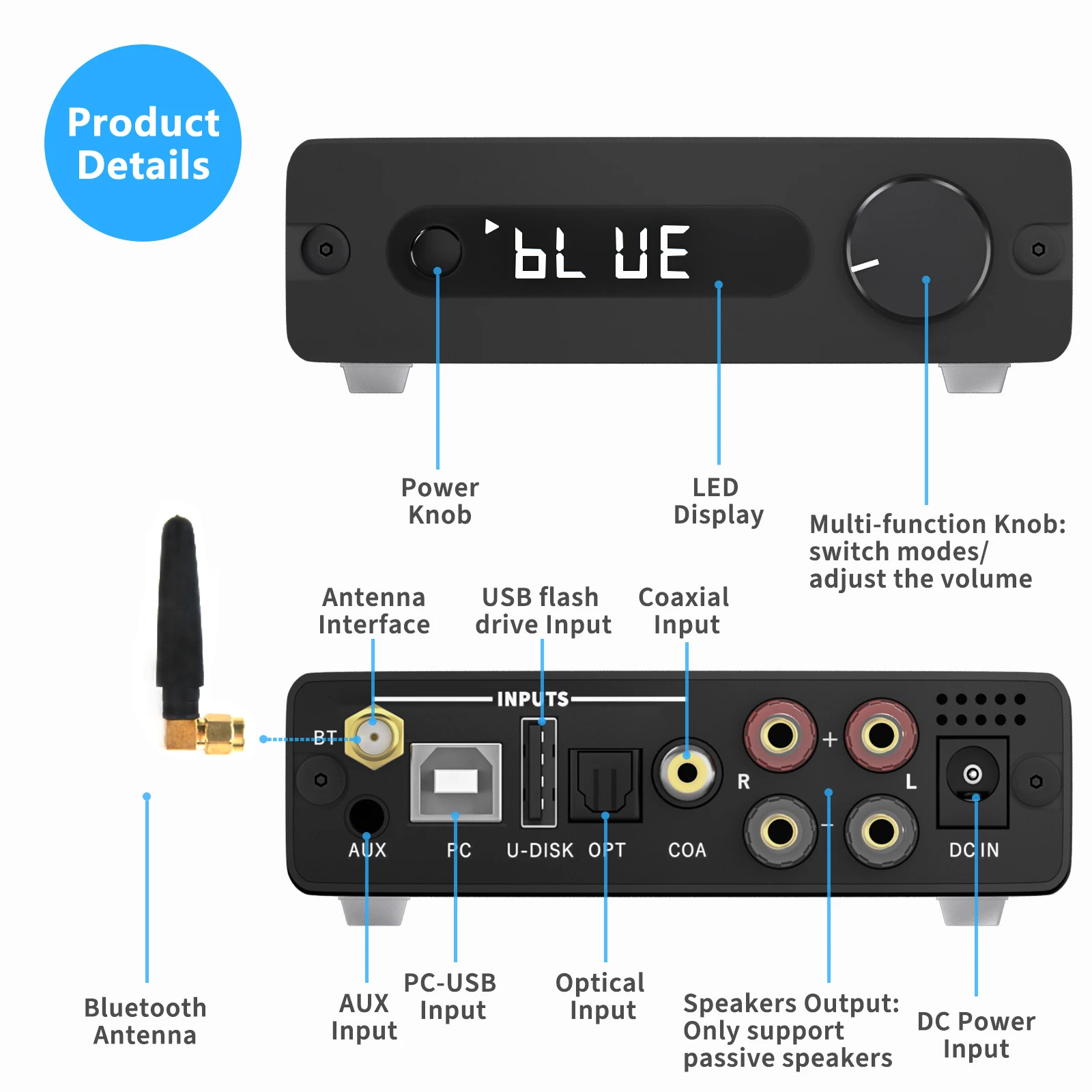 TRASAM TPA3116*2 Power Amplifier 2.0 100W*2 ES9018K2M USB DAC AUdio Amplifier HiFi Bluetooth 5.0 AMP Coaxial Optical U Disk bluetooth amplifier