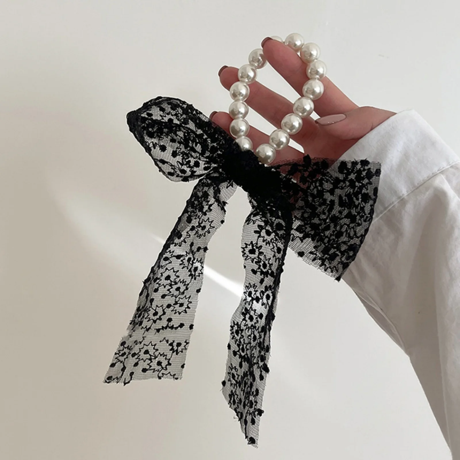 1PC Embroidered Lace Bow Hair Scrunchie, Chiffon Ribbon Hair Tie, Stylish Hair Accessory for Women's Sweet Hairstyles