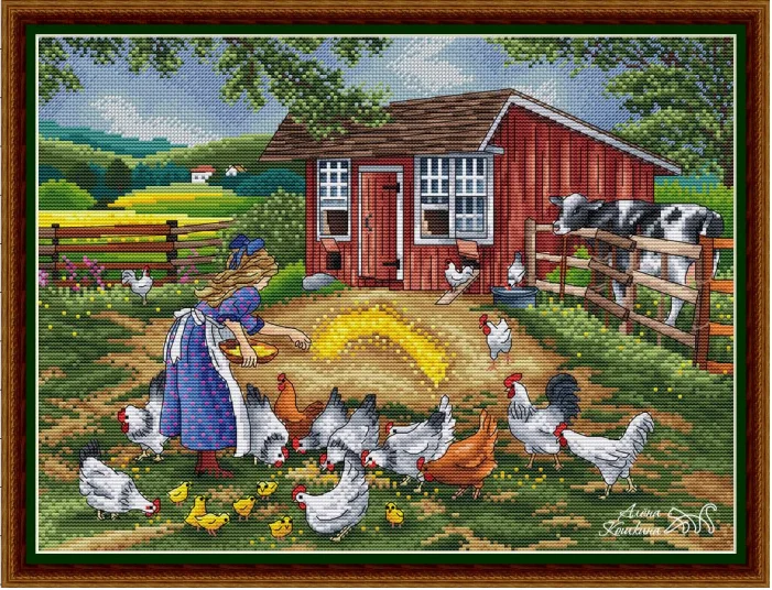 

Набор для вышивки крестиком 22-Farm с кормлением цыплят 46-37, Набор для вышивки крестиком Aida 14CT 14CT из холста, декор для гостиной