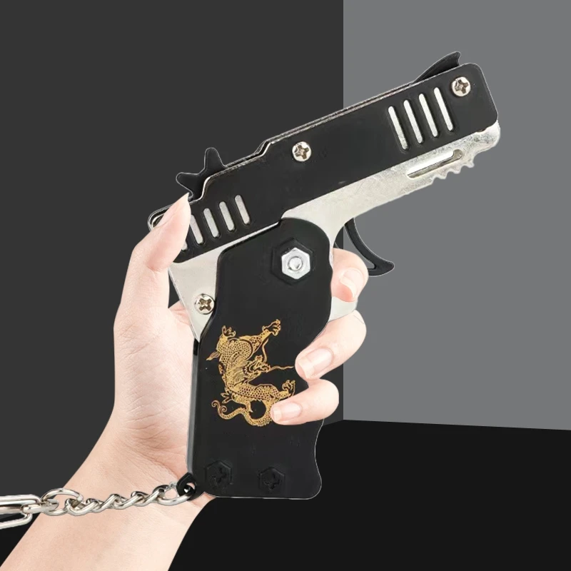 1PCS Keychain Elastic Leather Rubber Band Shooting Pistol Kid Outdoor Party Folding Gifts Boyfriend Fidget Toys 3
