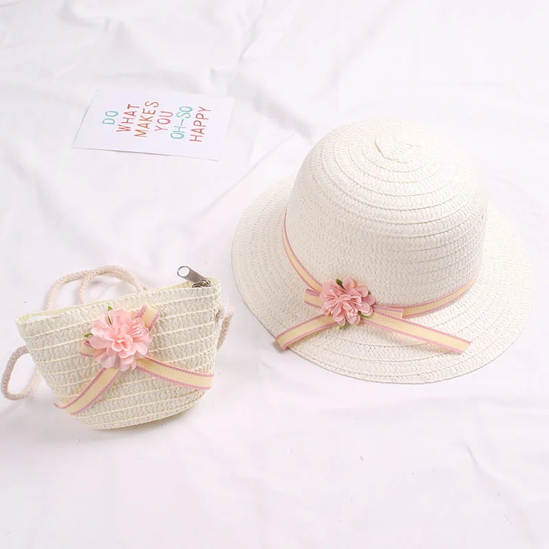 Summer Baby Flower Breathable Hat Straw Hat with Handbag Bags Kids Boy Girls Sun Visor UV Protection Panama Gorras baby sun hat