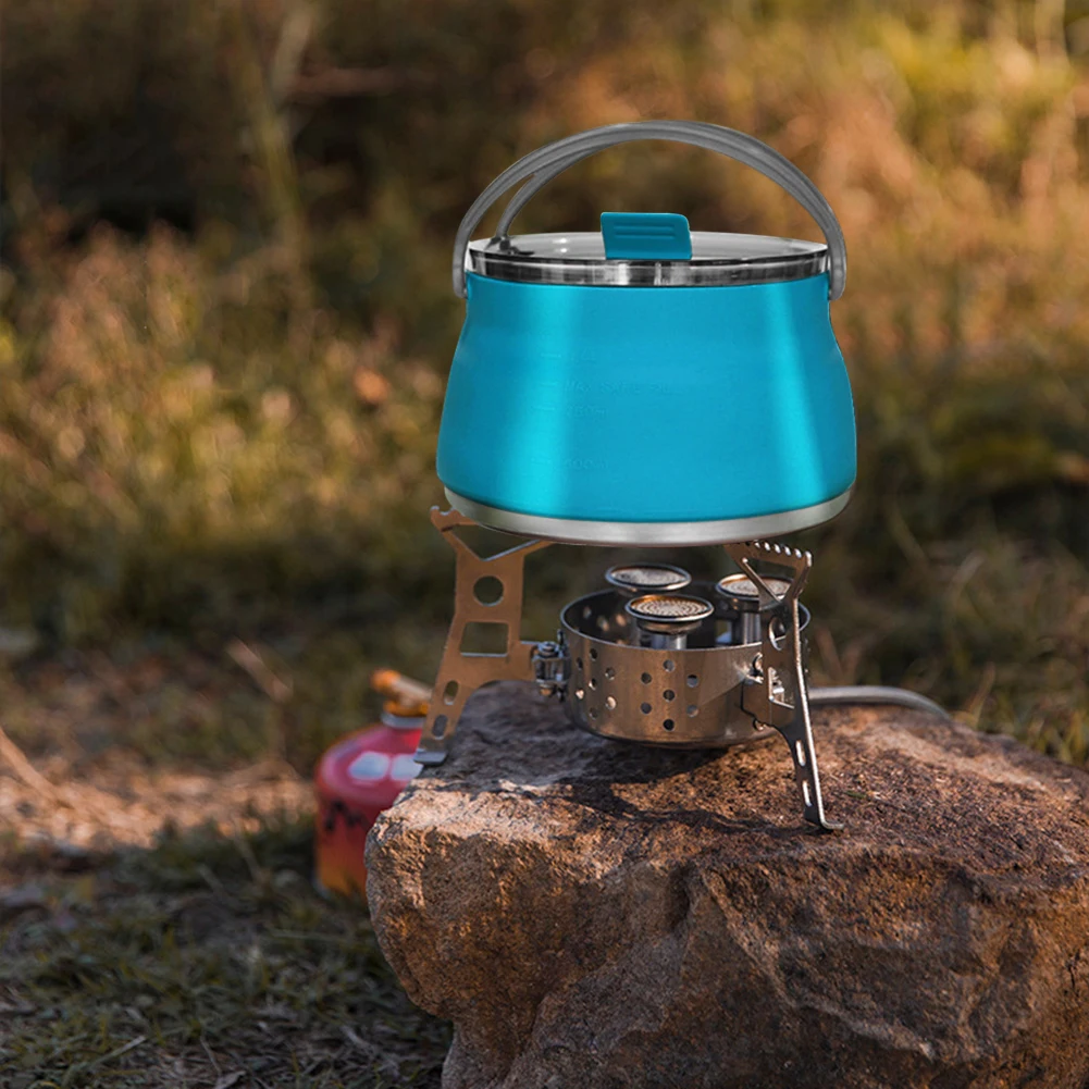 1L Camping Cook Pot BPA-Free Camping Kettle Outdoor Silicone Kettle Stainless Steel Bottom for Travel Picnic for Hiking