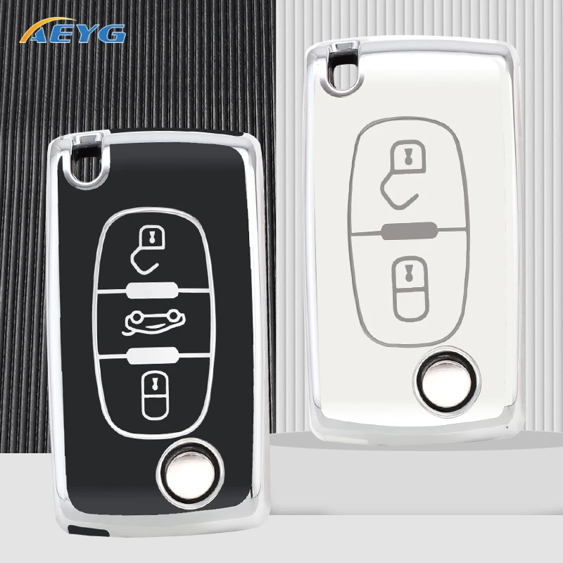 

TPU Car Flip Key Case Cover Shell Fob For Peugeot 107 207 307 308 407 607 3008 5008 For Citroen Xsara Picasso C5 C6 C8 Protector