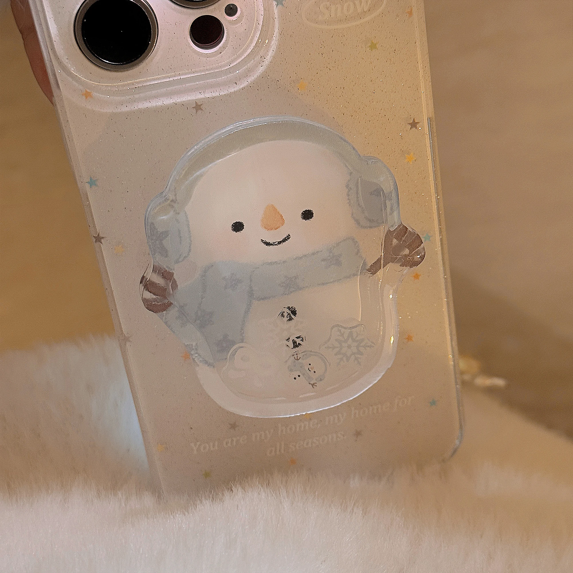 Ins Blue Scarf Snowman Star Bracket Bow Bracelet Glitter Powder Phone Case for iPhone 16 15 14 13 12 Pro Max 11 Back Cover Funda