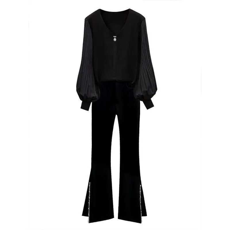 Fashion Women's Set Spring and Autumn Season New Korean Fashion Knitwear Top Casual Pants Elegant Women's Two Piece Set