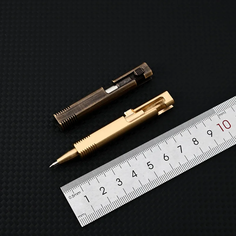 Outdoors EDC Brass Writing Tools Cylindrical Bolt Ballpoint Pen Mini Keychain Business Signature Stationery Gift Pen EDC