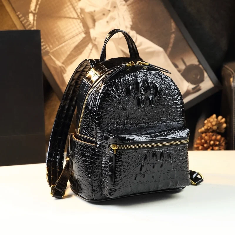 

Luxury Fashion Genuine Leather Women Backpack Crocodile Pattern Casual Small Shoulder Portable Bag Travel Backpacks Brand New
