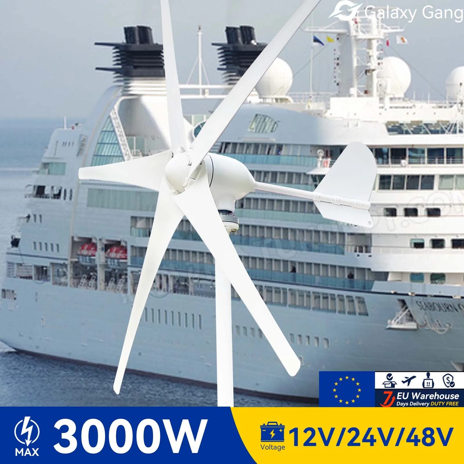 

5KW Wind Mill Turbine 12v 24v 48v Generator Low Start Speed Free Alternative Energy 3/5 Blades With MPPT Hybrid Controller