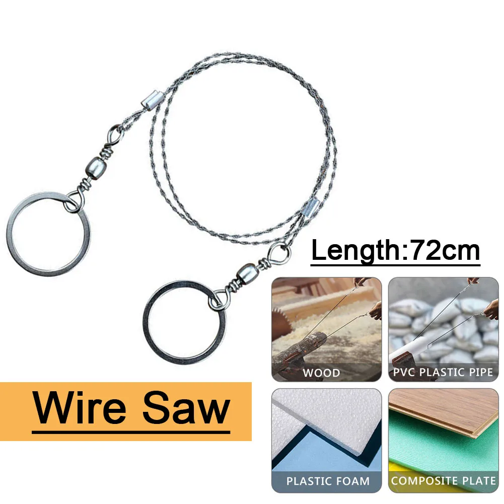 72cm Wire Saw Portable Rope Saw Outdoor Hand-Drawn Rope Stainless Steel Chain Wood Tools For Camping Life-Saving Woodworking