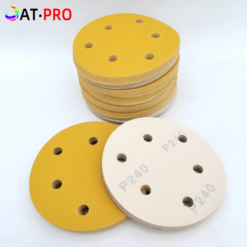 

ATPRO 5 "6 Hole Yellow Abrasive Polishing Round Dry Sandpaper For Rotary Sander Tools