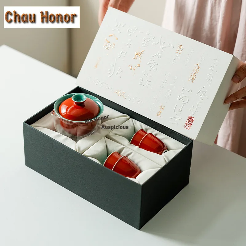 6 Piece Set Chinese Forbidden City Red Tea Set Complete Set Zen Tea Ceremony Set Tea Maker Teapot and Tea Cup Set Teaset Gift