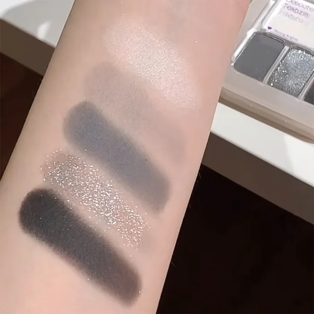 42103-e0d250.jpg 5-Color Punk Smokey Eye Makeup Eyeshadow Palette Silvery White Cement Gray Dark Black Matte & Shimmer Lasting Party Makeup
