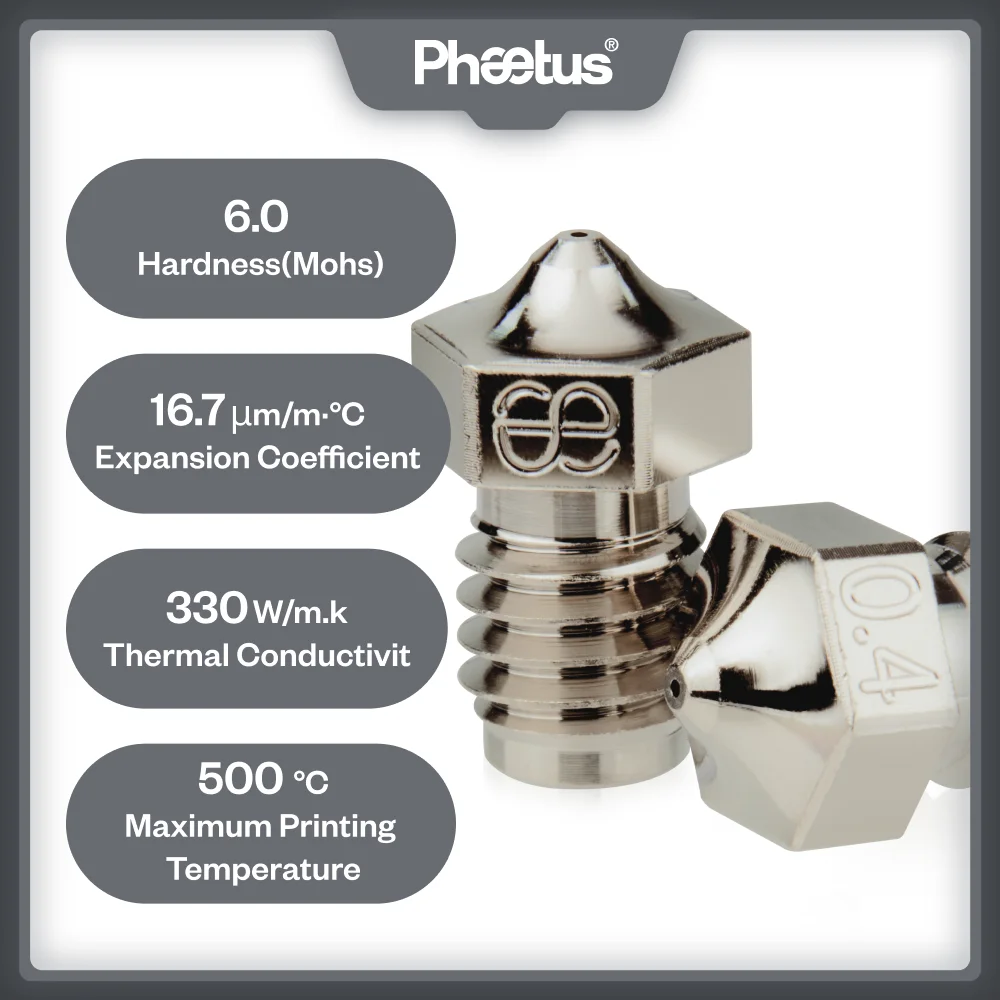 PHAETUS 고품질 도금 구리 노즐, Voron2.4 V6 Hotend용 PEI PEEK 또는 탄소 섬유 필라멘트 인쇄용, 550 ° C 1.75mm