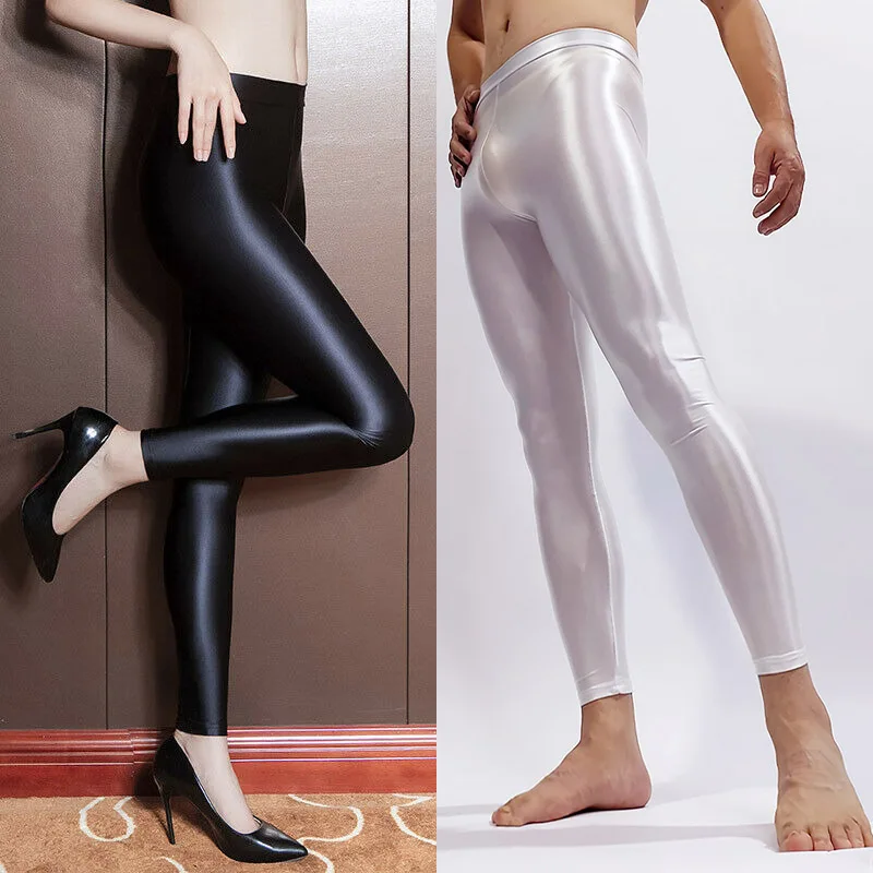 

Unisex men and women Sexy Glitter Opaque Leggings Satin Glossy Super Shiny Stretchy Dance Pants Trousers 6288