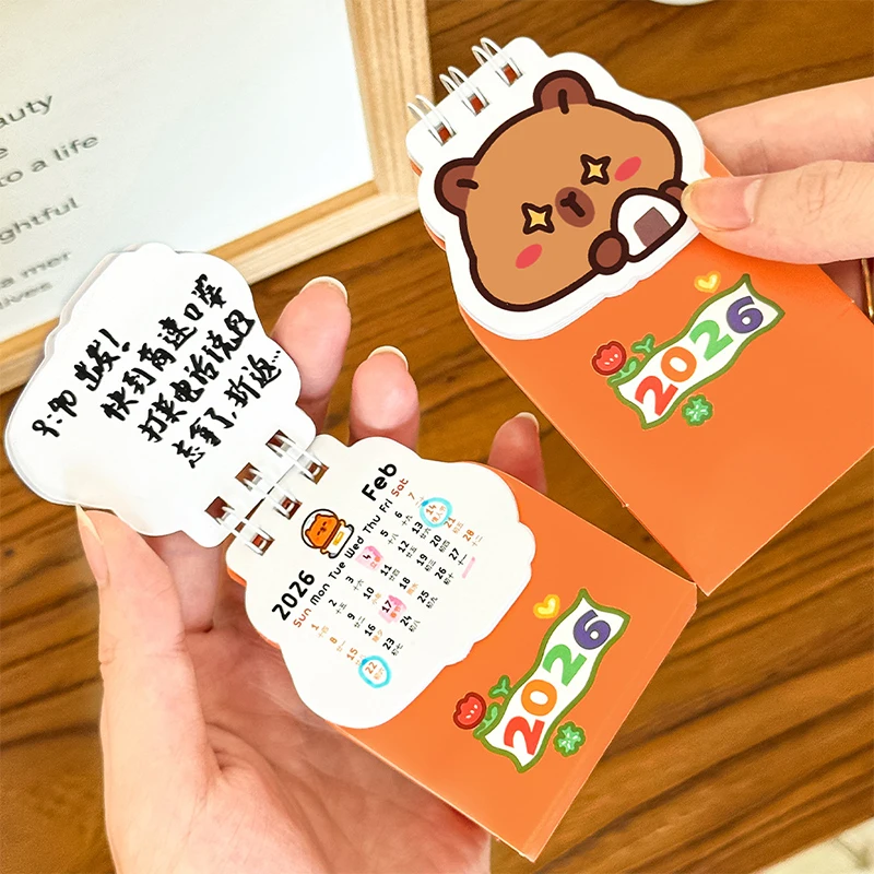 2026 미니 카피바라 책상 달력 포켓 휴대용 일일 달력 플래너 데스크탑 장식 사무용품