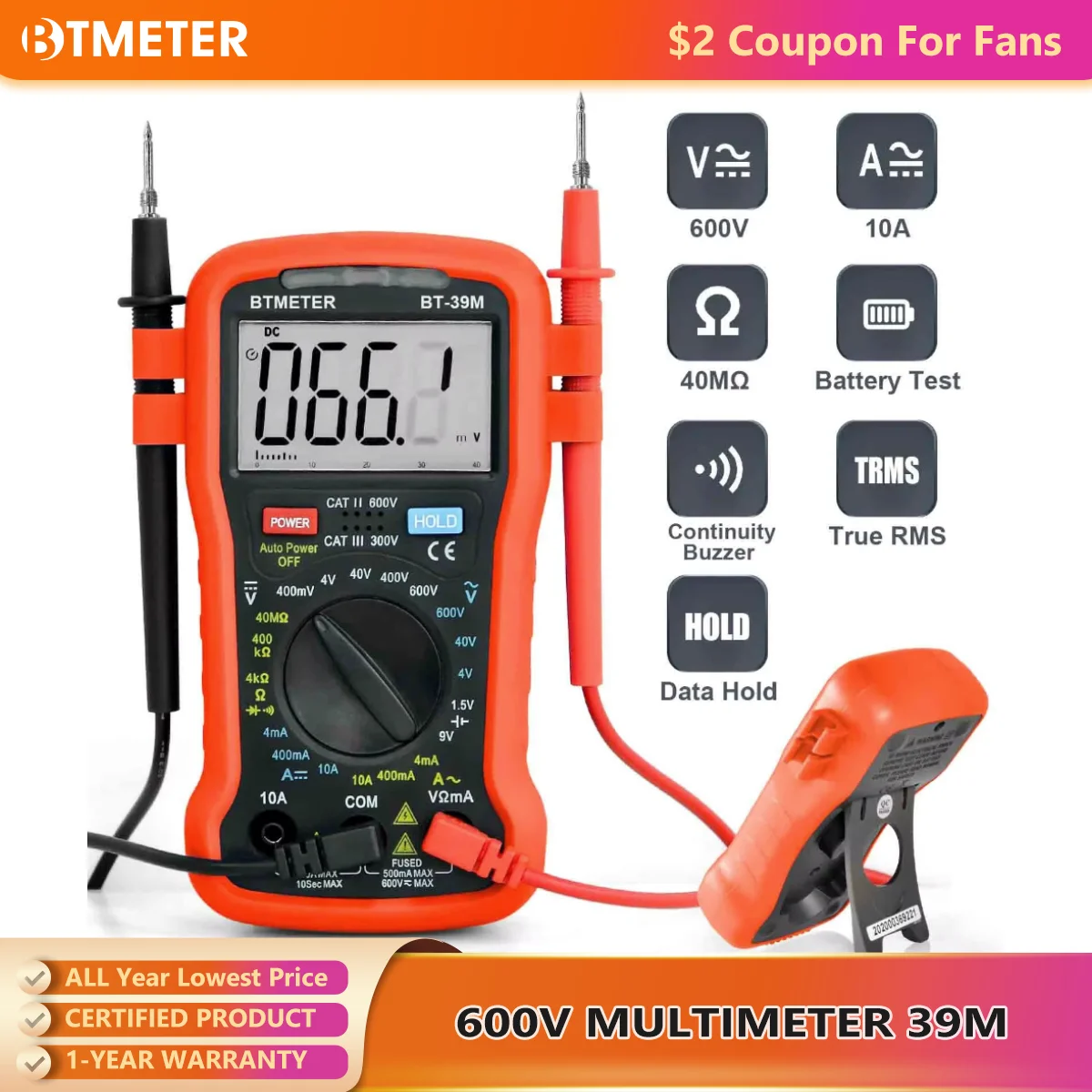 Enhanced Digital Multimeter Electrical Tester with Continuity Buzzer, 4000 Counts TRMS Volt Meter