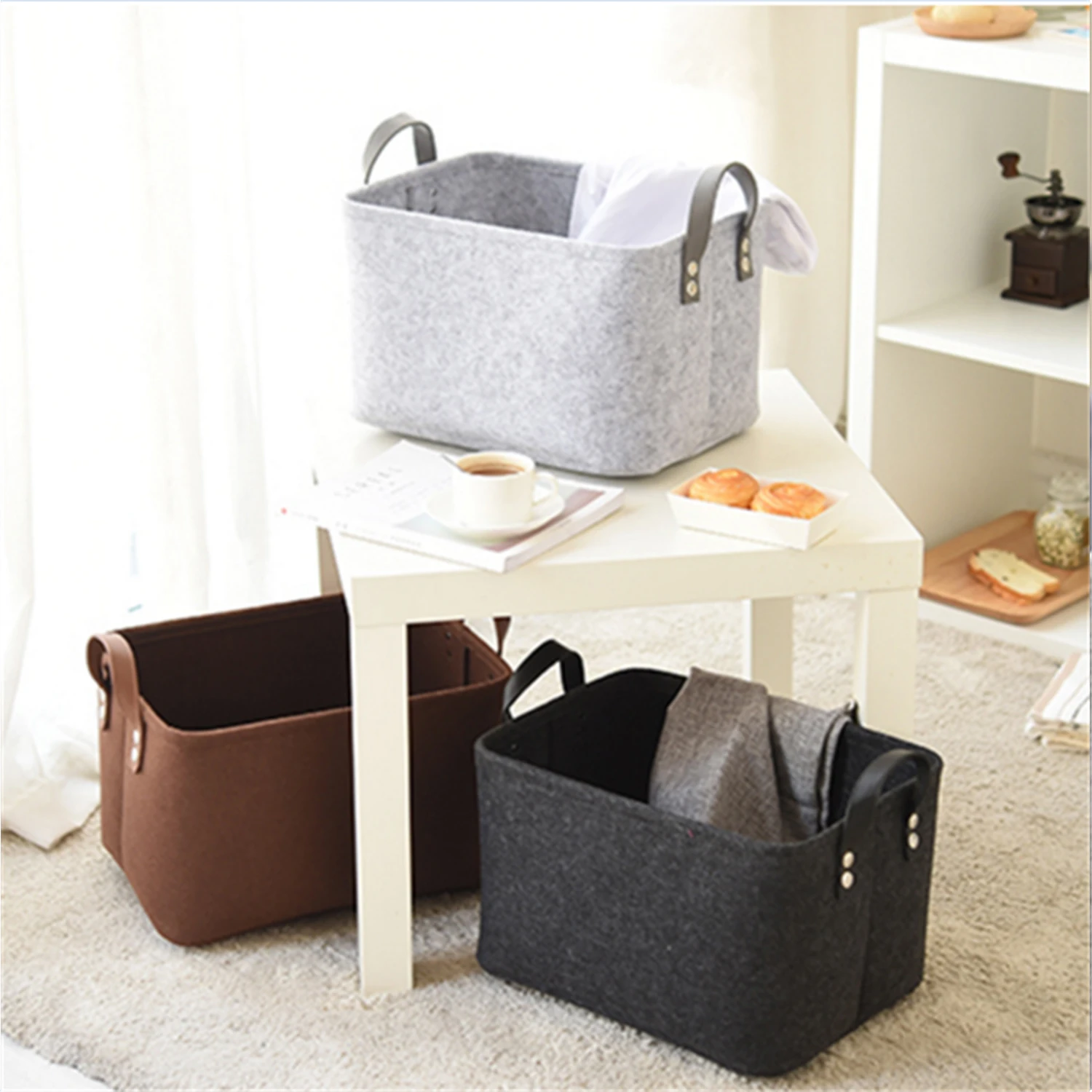 

Nordic Felt Storage Basket Folding Living Room Tea Table Sundries Storage Basket Toys Clothes Organizer Cloth Felt Storage Box