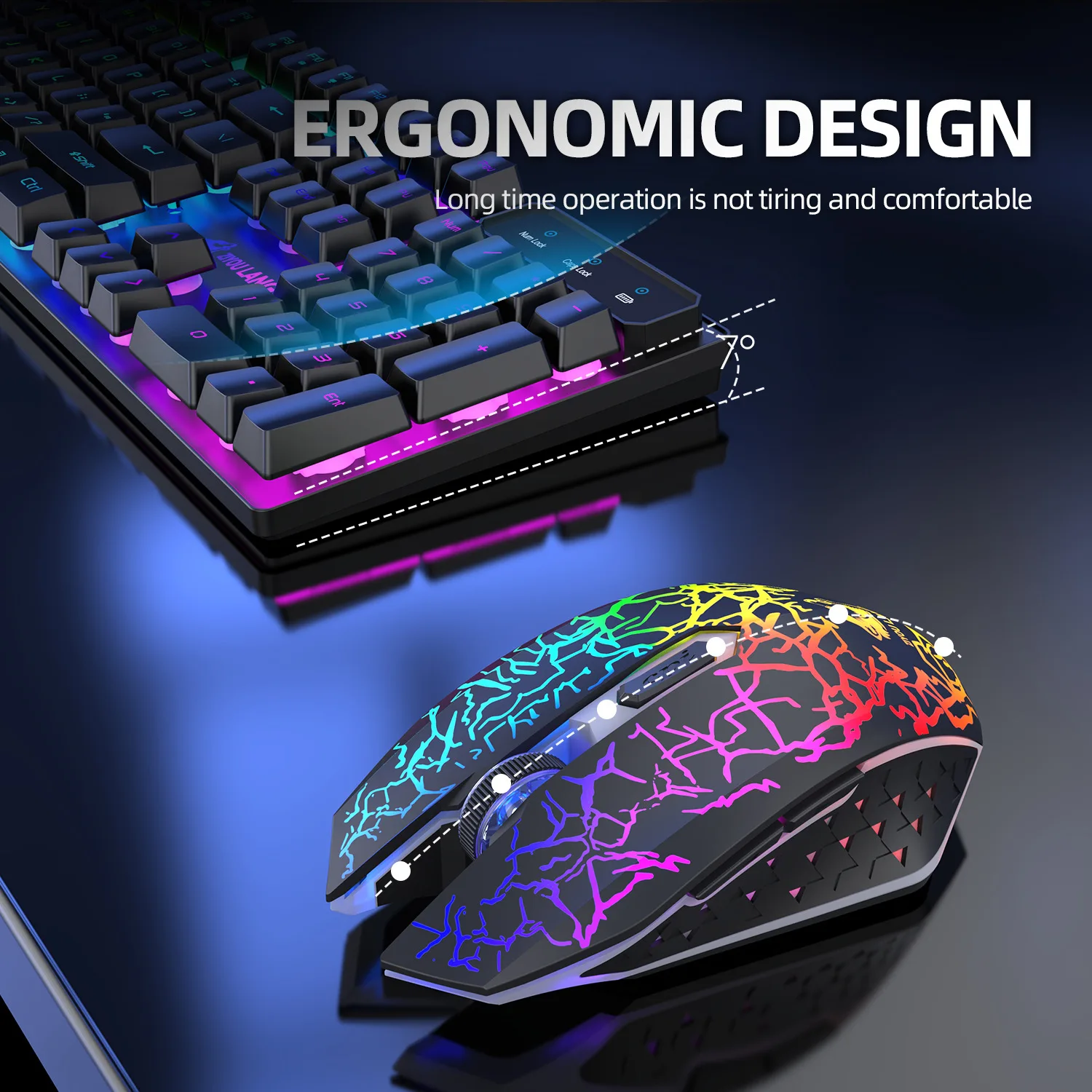 Retroiluminação RGB, Teclados recarregáveis, Combo para PC Gamer e Laptop, 2.4G