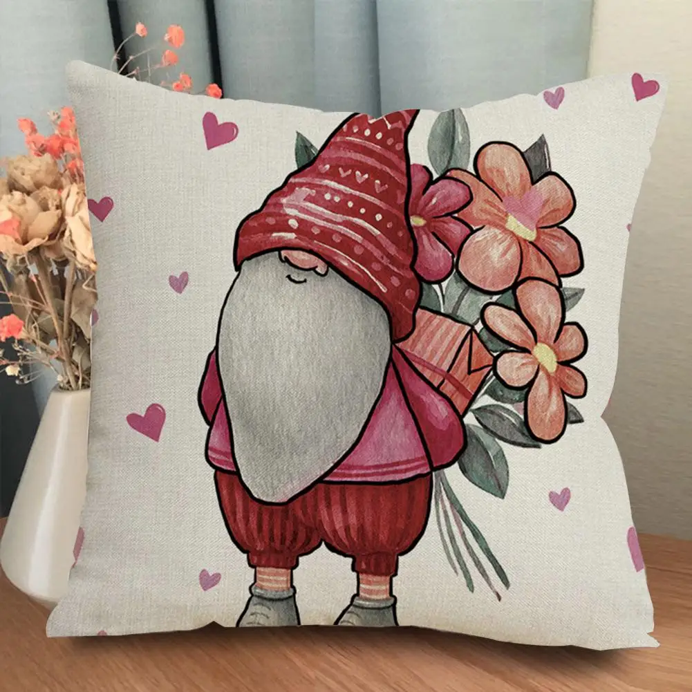 

Gnome Throw Pillow Valentine's Day Gnome Doll Pillowcase Red White Heart Pattern Sofa Cushion Cover for Bedroom Car for Mother's