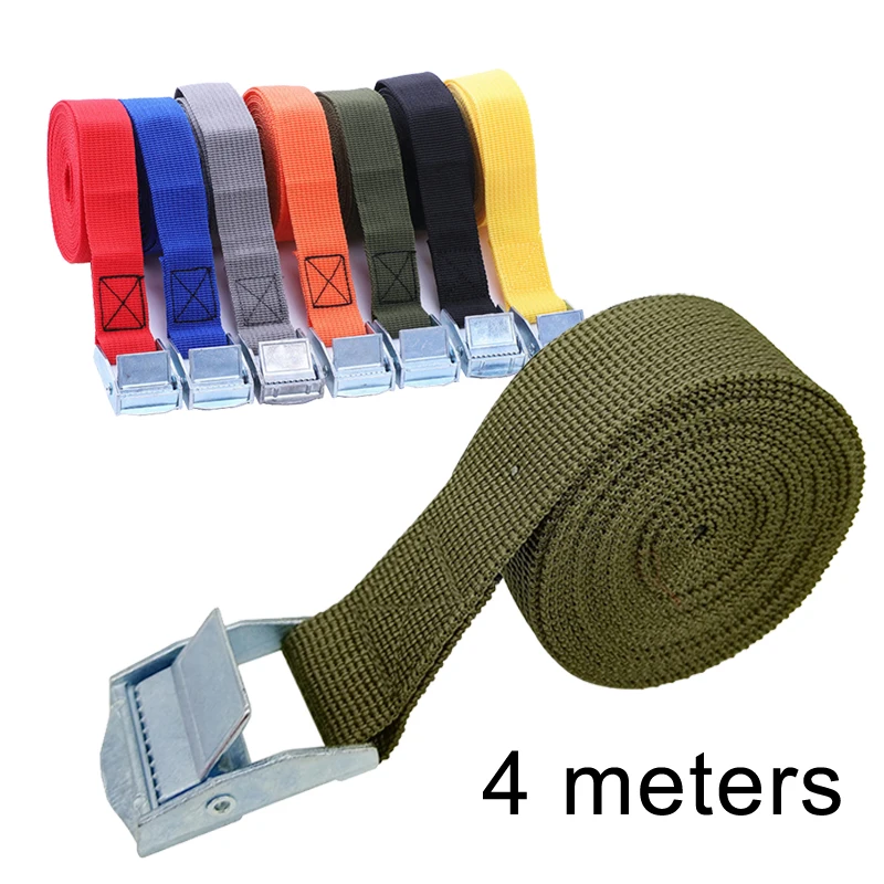 Cargo Straps With Buckle Tie-Down Belt 4M For Motorcycle Car Bicycle Metal Tow Rope Strong Ratchet Fixing Belt for Luggage Bag cargo straps cargo tie down strap lashing strap tie down straps luggage strap