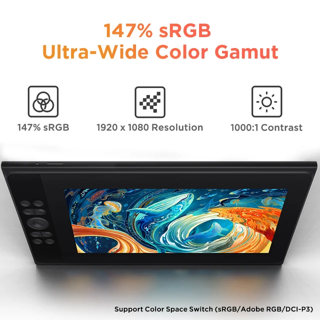 UGEE UE12P Digital Drawing Tablet Monitor 12 inch FHD Screen Graphic Tablets Pen tablet 127%sRGB 5080lpi for Android PC 5