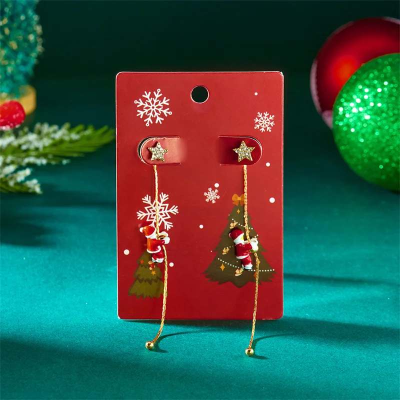 Trendy Moving Santa Claus Quaste Baumeln Ohrringe für Frauen Süße Süßigkeiten Schneeflocken Stud Ohrringe Urlaub Partei Schmuck Geschenke – Detail 6