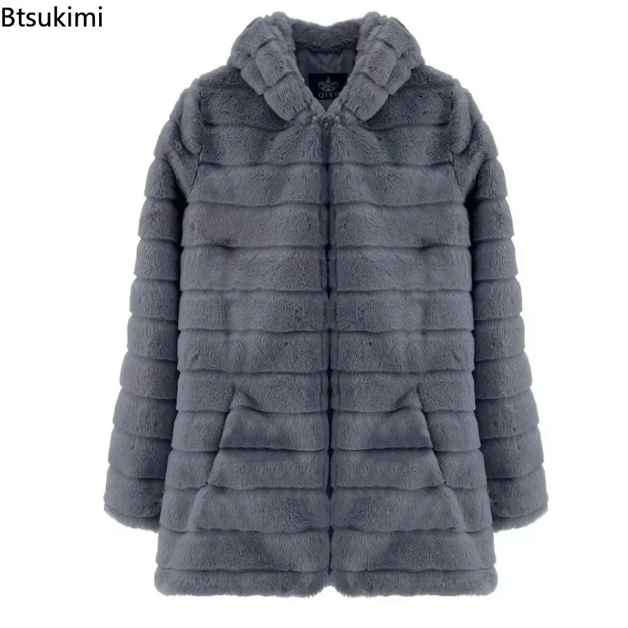 2024 Women's Winter Thicken Mink Coats Fluffy Faux Fur Long Coat Jacket Women Warm Hooded Jackets For Ladies Overcoats куртка