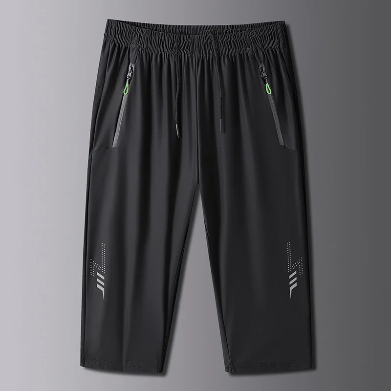 Men's Spring Summer Zipper Elastic High Waisted Solid Letter Pockets Casual Loose Sports Trousers Office Lady Vacation Shorts