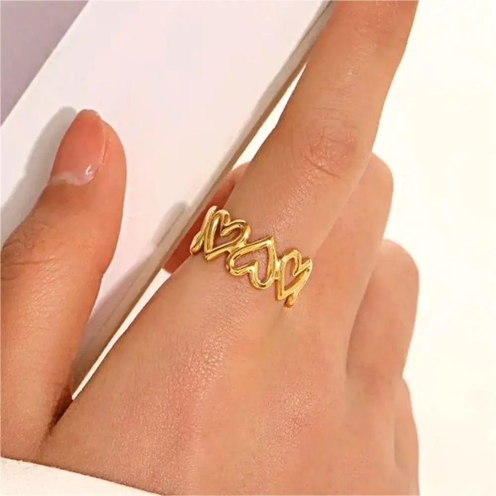 1/3pcs verstellbare Vollkreis hohle herzförmige offene Manschette Ring Edelstahl Schmuck unregelmäßige stapelbare Ringe für Frauen – Detail 14